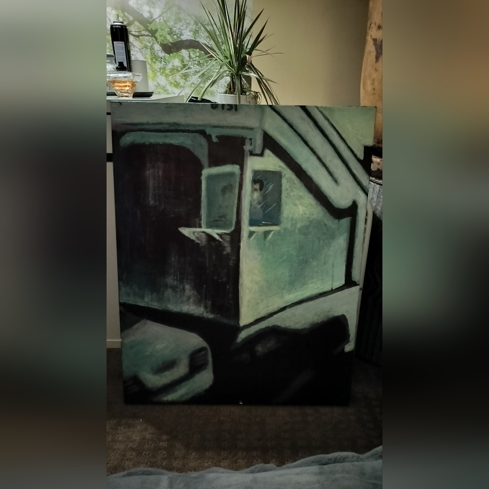 Abstract Green and Black Painting